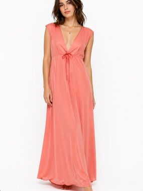 Vintage Claire Haddad Toronto Coral Slip Dress Nightgown Maxi Nylon Small